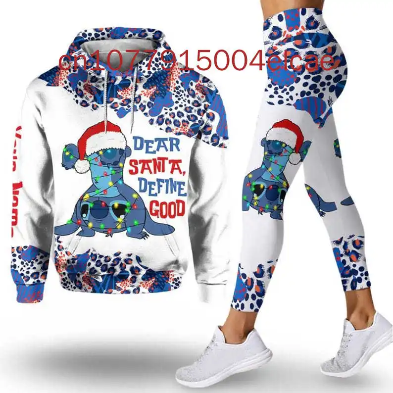 Christmas Stitch 3D Hoodies Women Hoodies Set Disney Yoga Pants Sweatpants Women Disney Yoga Hoodies Leggings Fashion Sportswear