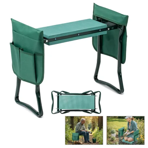 Rodillera de jardín y asiento, taburete plegable para arrodillarse con almohadilla de espuma más gruesa, banco resistente con bolsa de herramientas, regalos para pescar, verde