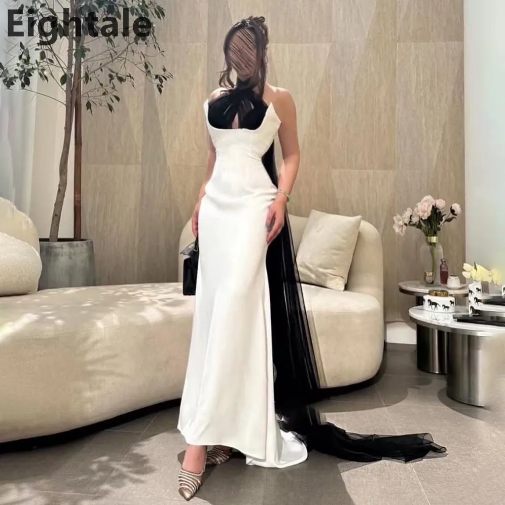 Eightale 2025 Contrast สีสีดําสีขาว Mermaid ชุดราตรี Halter คอหรูหราดูไบงานแต่งงาน Robe De Soiree ที่กําหนดเอง