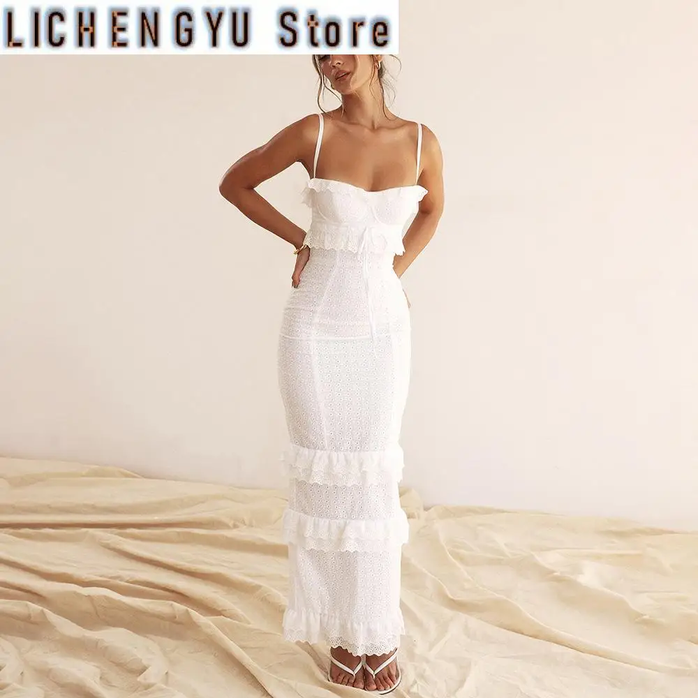 New Summer Elegant White Women Ready To Wear Dresses Maxi Luxury Lace Bodycon Wedding Event Party Dress Formal Occsaion