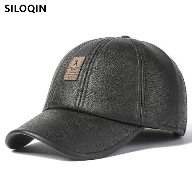 

Free Shipping Winter Warm Caps For Men Plush Thickened Baseball Cap PU Faux Leather Cap Coldproof Earmuffs Hats Cycling Golf Cap