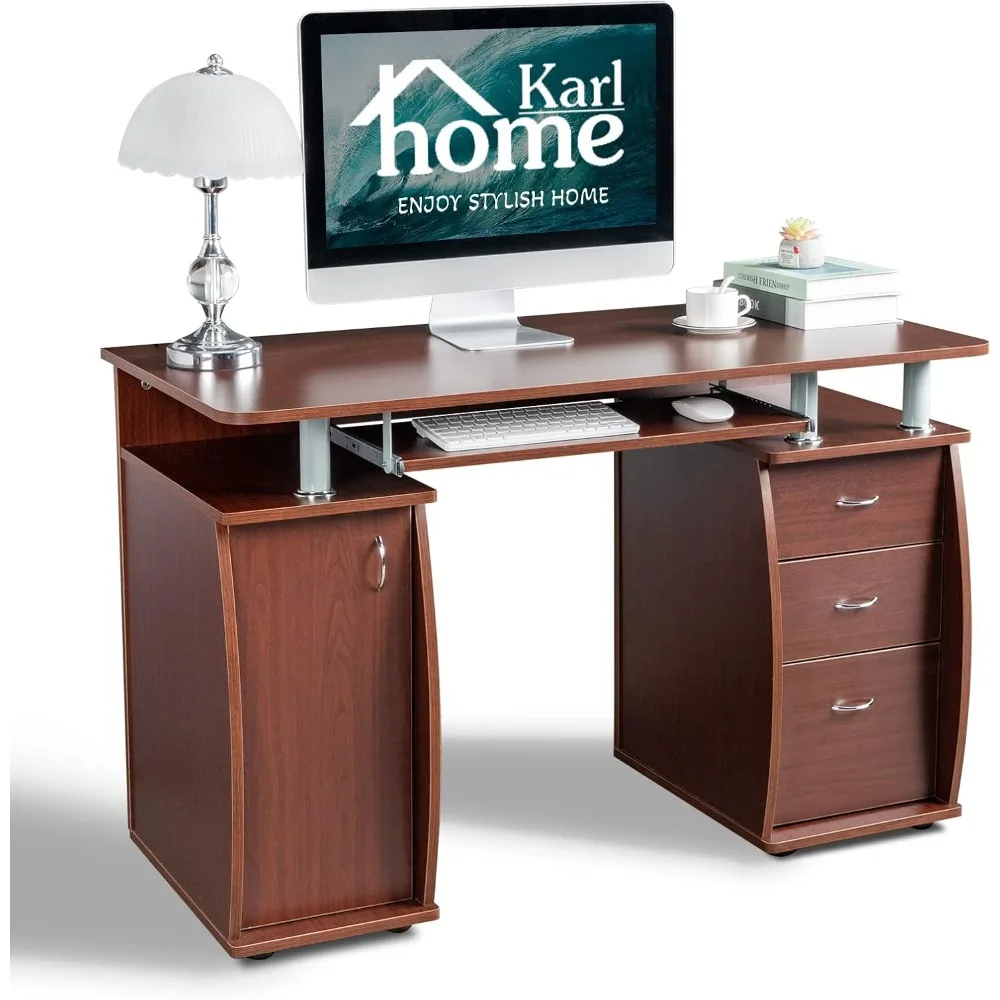 

Home computer desk with drawers and storage cabinets, small office desk, PC laptop, workstation