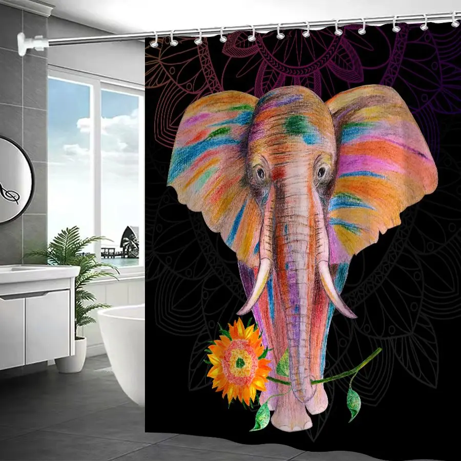 Sunpretty Colorful Elephant Shower Curtain with hooks