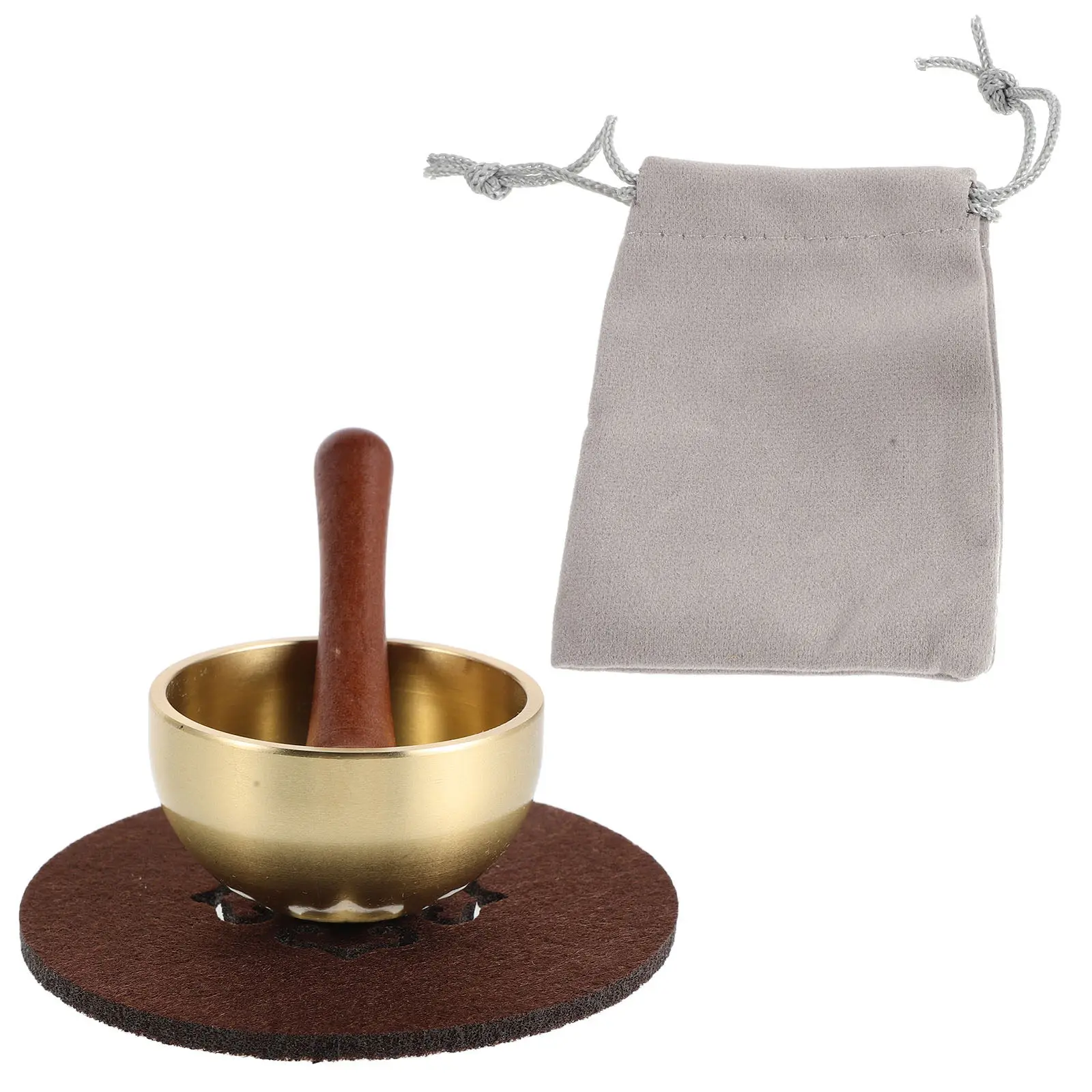 1 Ensemble Mini Bol Chantant en Laiton, Cloche de Méditation Portable de 1,6 Pouce, avec Batte en Bois et Coussin, pour Yoga, Pleine Conscience et Relaxation