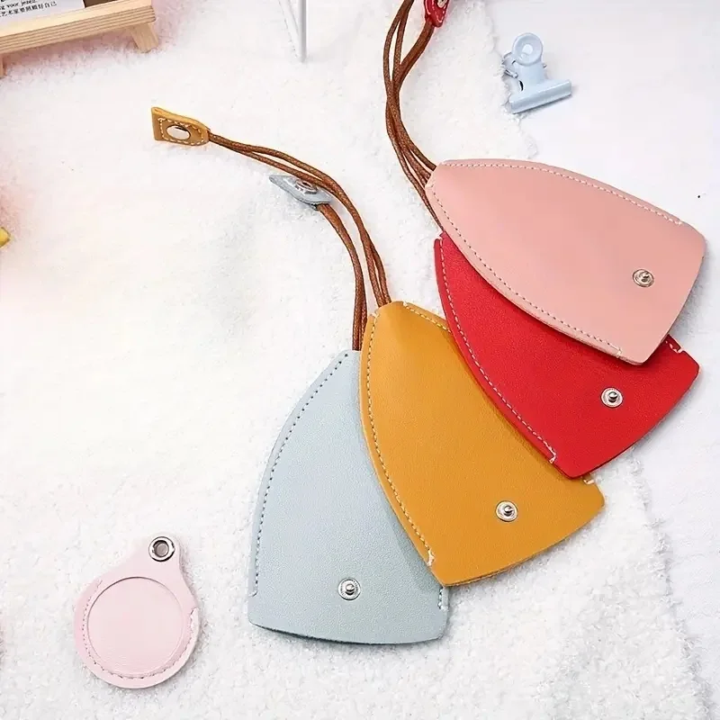 Drawstring Faux Leather Keychain Bag - Compact, Portable Key Organizer & Protector in 5 Vibrant Colors (Yellow, Blue, Red)