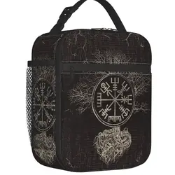 Vegvisir And Tree Of Life Yggdrasil Insulated Lunch Bags for Camping Travel Viking Compass Thermal Cooler Lunch Box Women Kids