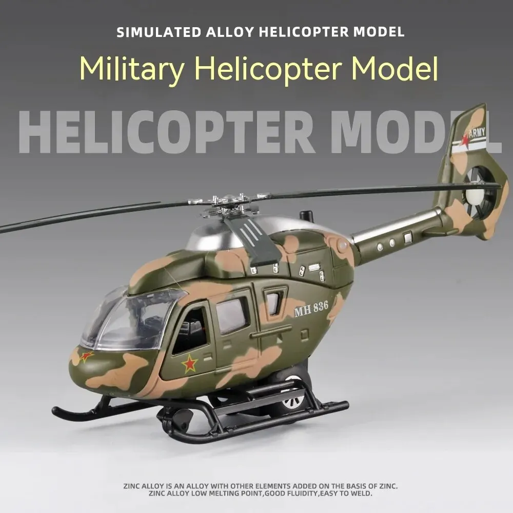 Modelo de juguete de aleación de helicóptero militar a escala 1:64 con movimiento retroativo, efectos de sonido y luz: ideal para juegos y colecciones de niños