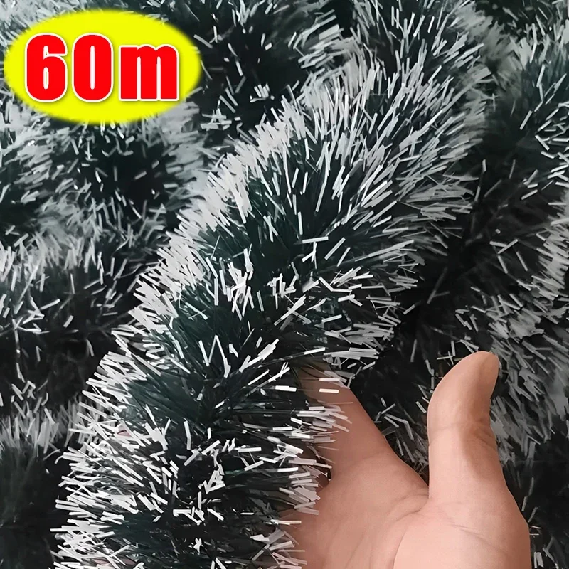 60/2M Christmas Tinsel Ribbons Garland Green Cane Wreath Xmas Tree Hanging Pendent Ornaments Wedding Party Home Decor Supplies