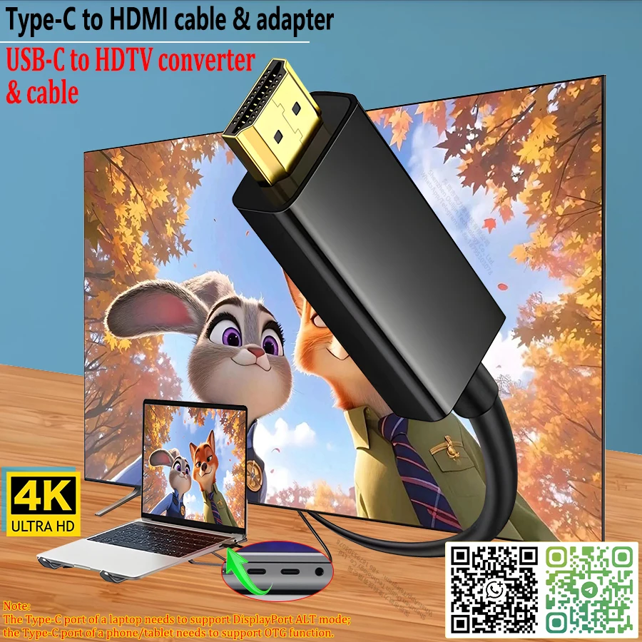 

USB C 4K 30Hz HDMI Adapter Converter Type C to HDMI Cable 180cm audio video HD Cord For laptop MacBook Microsoft tablet Monitor