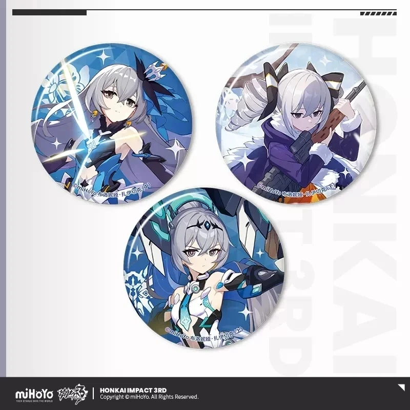 MiHoYo Official Honkai Impact 3 laserowy zestaw plakietek z blaszanymi blaszkami Elysia BRONYA akcesoria Cosplay kolekcja Anime świąteczny prezent nowość