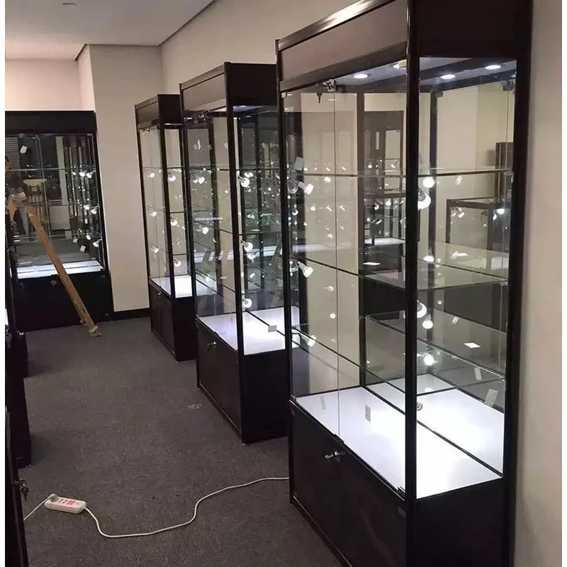 custom.Led Light Display Showcase Customized  Display Racks and Stands Shop Aluminum Glass Display Cabinet Sale