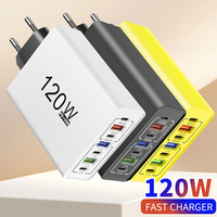 USB C Charger 120W Quick Charge 3.0 Multi Ports Fast Charging Type C Phone Wall Adapter For iPhone 16 Xiaomi Huawei EU/US Plug