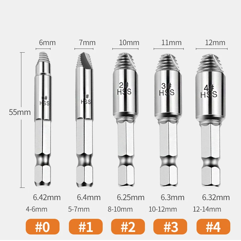 SenNan 5Pcs Damaged Screw Extractor Drill Bit High Speed Steel Double Easily Take Out Side Drill Out Broken Screw Remover Bolt