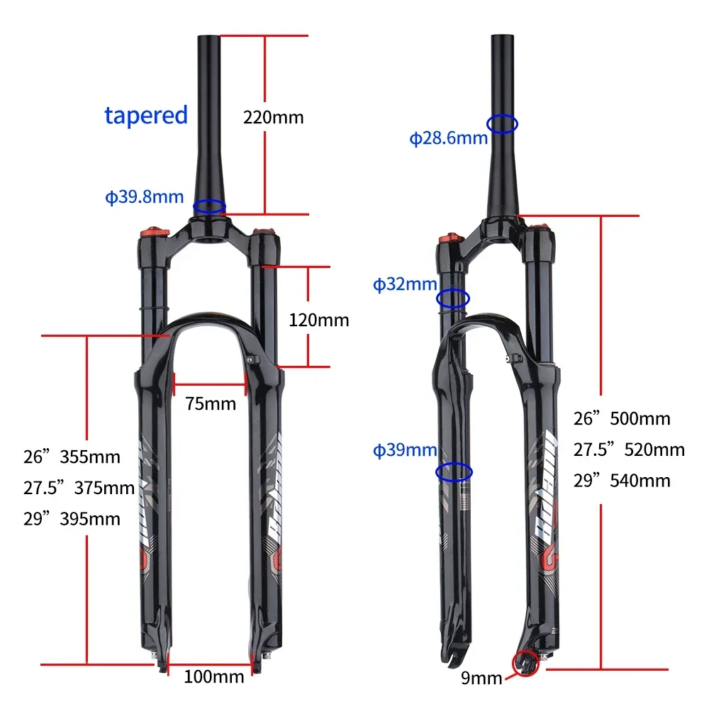 Bolany MTB Oil Air Suspension FrontForkMagnesium Alloy Shock Absorber 120mm Fork Stroke 26/27/29inch Quick Straight/Tapered Tube