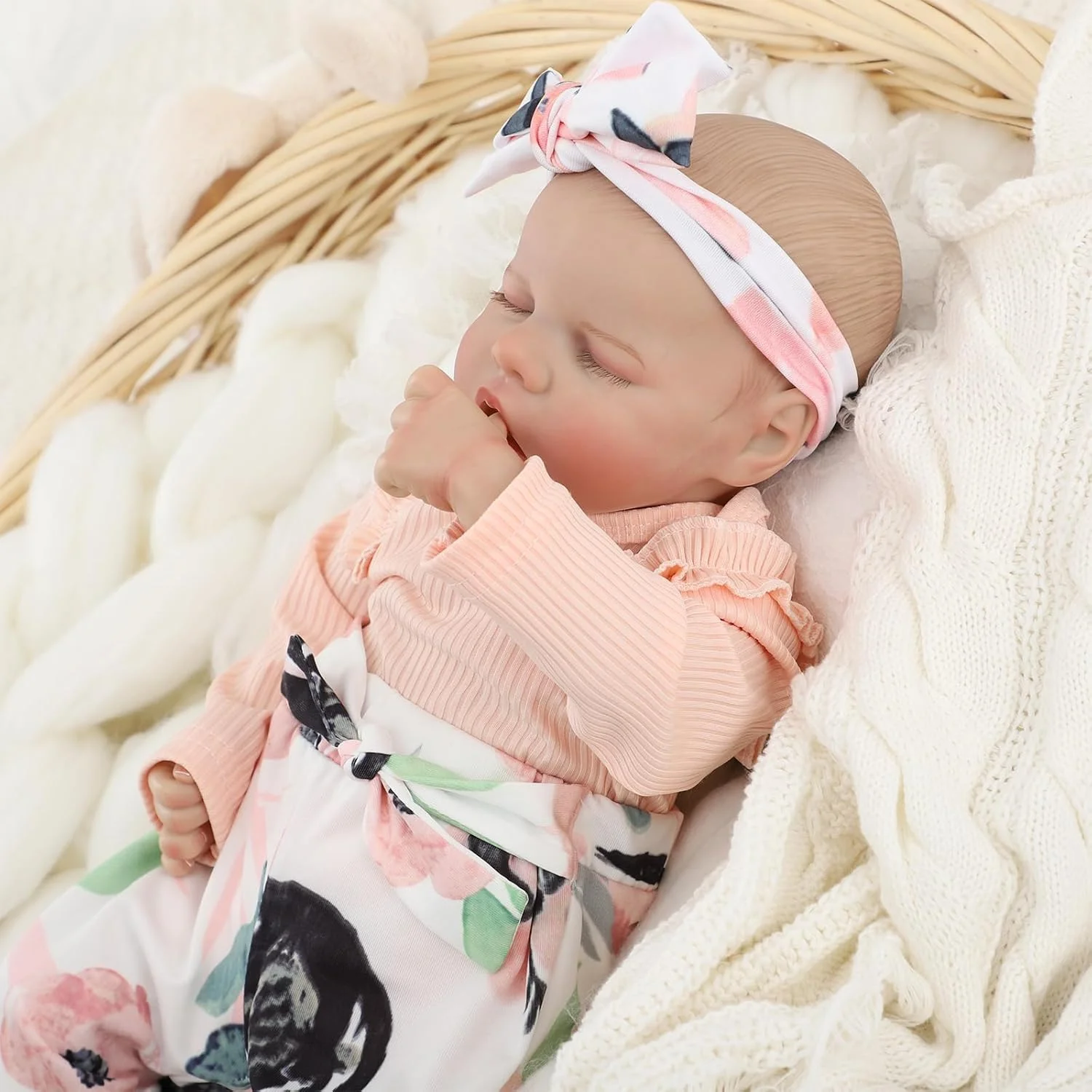 Muñeca Reborn de vinilo de edición rara de 18 pulgadas |   Traje naranja |   Lindo estado durmiente |   Chupar el dedo posable |   Características realistas