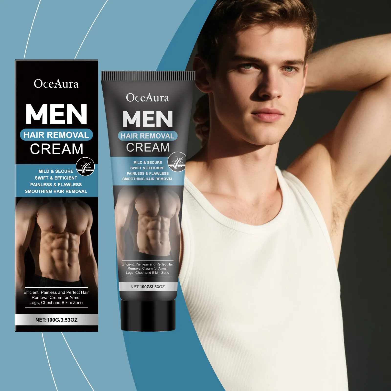 OceAura Men Hair Remover Cream Mild Formula with Aloe Vera Painless Depilatory for Body Arms Legs Bikini Line
