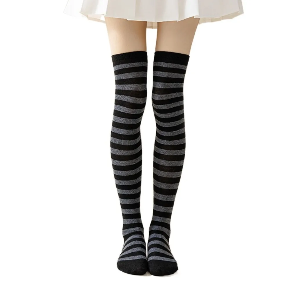 

Keep Warm Colorful Striped Stockings Japanese Style Absorb Sweat Over Knee Socks Cute Breathable Striped Long Socks Fashion Show