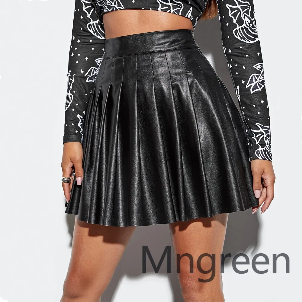 

2025 новая плиссированная юбка из искусственной кожи, короткая юбка большого размера в европейском и американском стиле, женская юбка, новый стиль