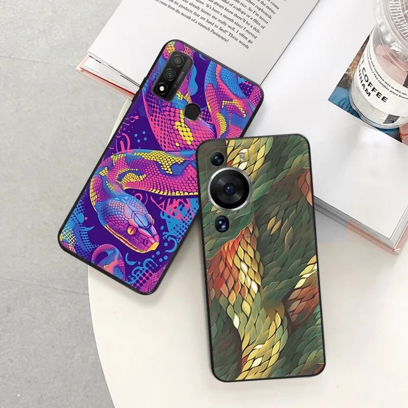 Soft Case for Honor 70 90 Magic5 Pro X6 X7 X8 a X9 b Huawei P40 P30 P20 Smart Colorful Snake Skin Python Black Phone Cases Cover