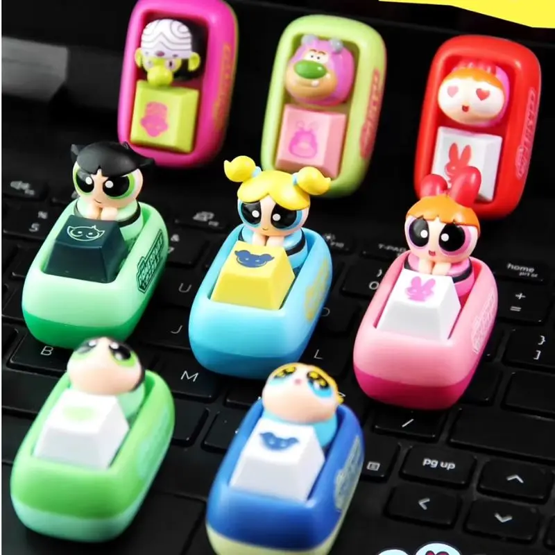 

Powerpuff Girls, колпачок для ключей на кончиках пальцев, слепая коробка, милые аксессуары в стиле аниме, цветок, пузырь, дизайн волос, детская игрушка, подарок на день рождения