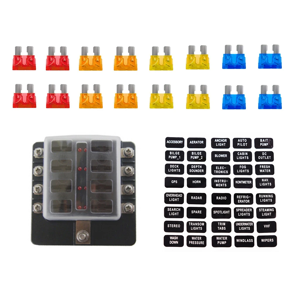 

1Pcs 12-32V 8 Way Blade Fuse Box 1 In 10 Out Screw Type Terminal Block Suitable For vehicles RV Camper Truck bus