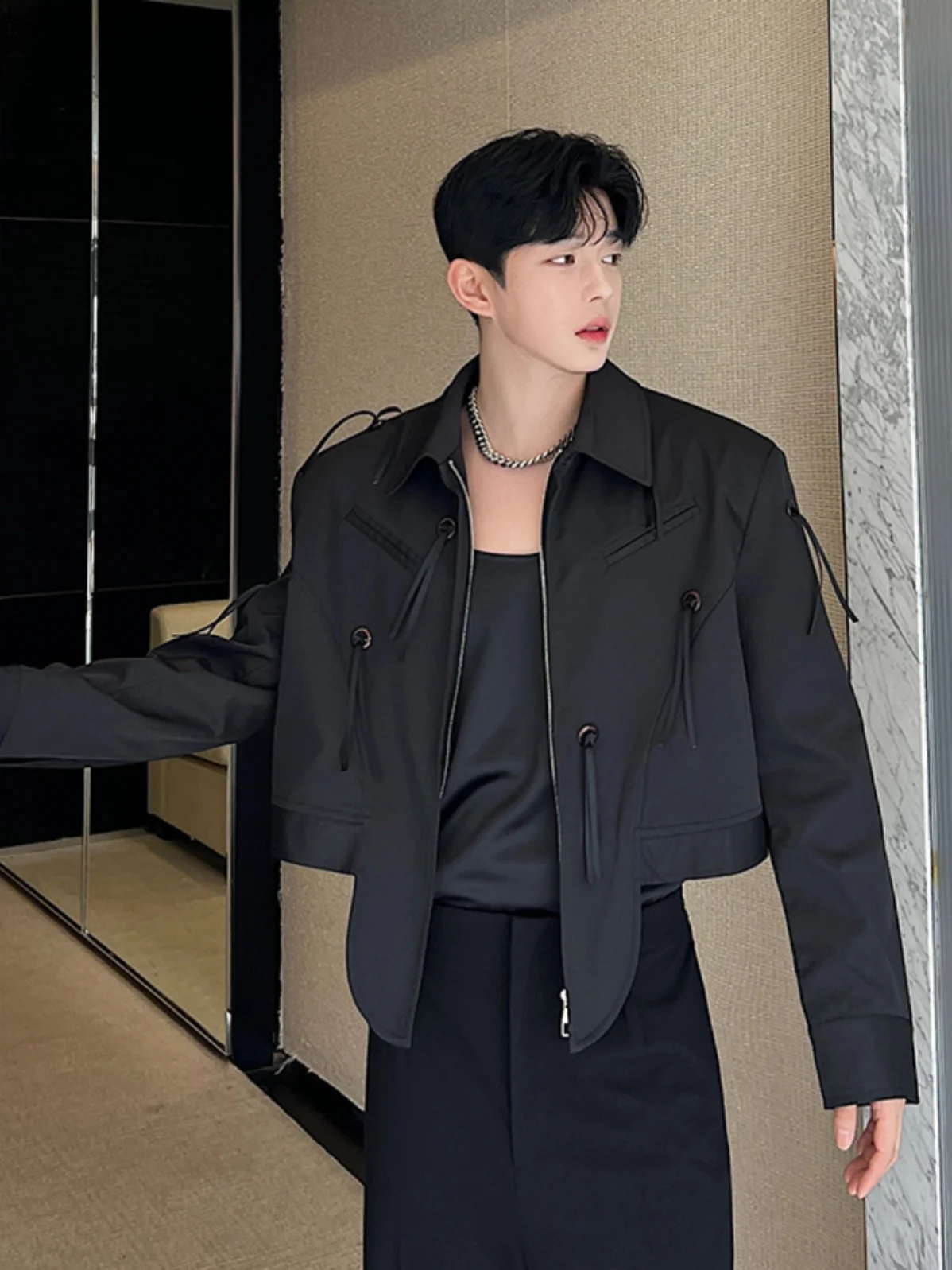 

Мужская куртка в стиле ретро на осень с асимметричными пуговицами и бахромой, стильный верхний слой с воротником на молнии, универсальная модель на все сезоны