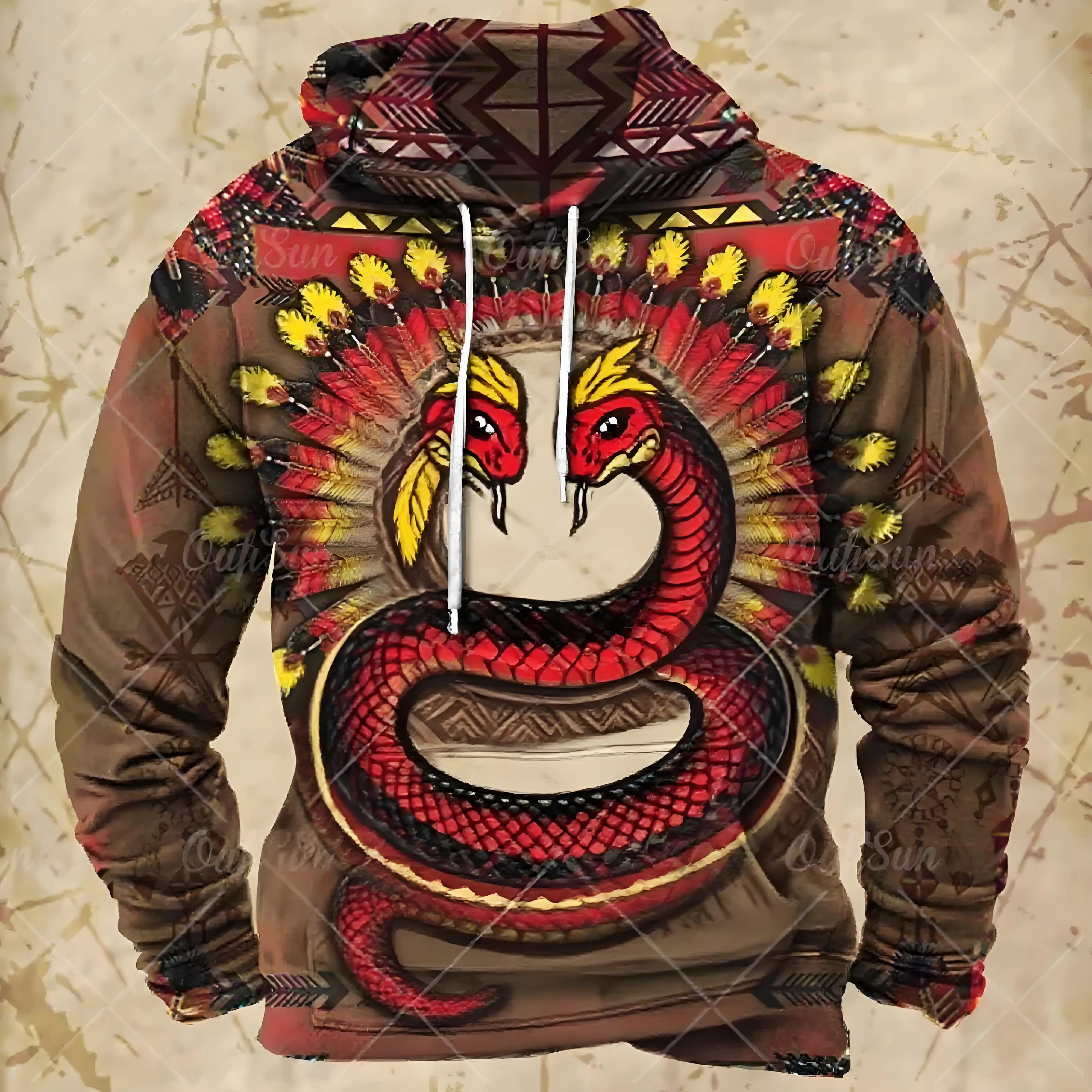 Vintage Men's Hooded Sweatshirt Animal Pattern Snake Print Daily Pullover Sport Streetwear Designer Fall Oversized Hoodie