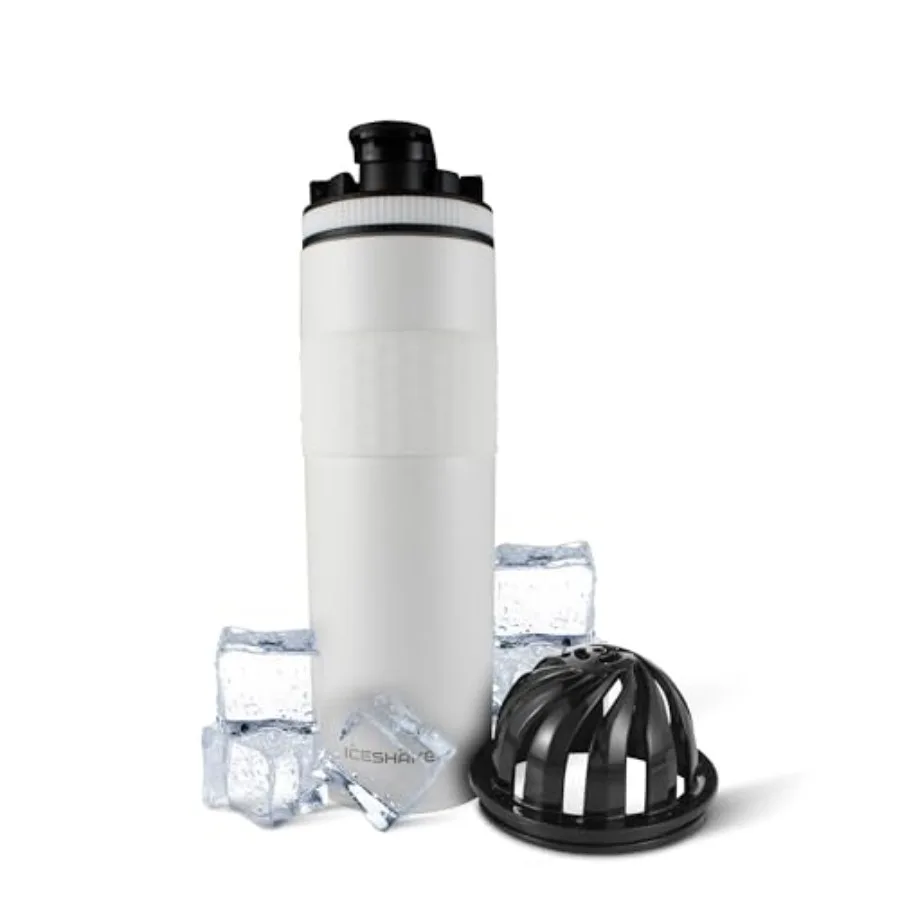 

Insulated Stainless Steel Shaker Bottle 20 oz, White Cold for 24+ Hours Insulated Cup with Twist-on Agitator Odor-Free Bottle f