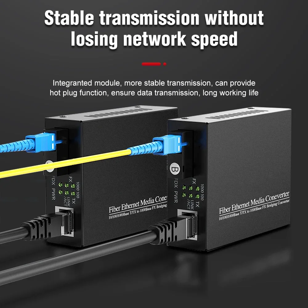 1 Pair Gigabit Single Fiber Media Converter Fiber Optic To Rj45 Single Mode Single Fiber Optic Ethernet Switch Transceiver 20km