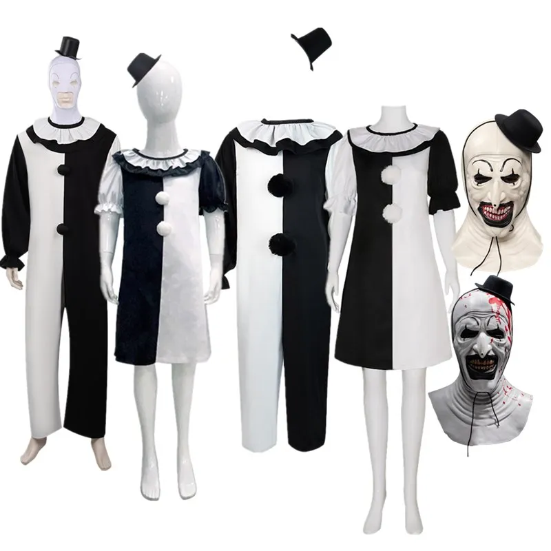 Art the Cos Clown Cosplay Costume para Crianças e Adultos, Macacão Fantasia Terrifier, Chapéu Roupas, Halloween Carnaval Role Play Suit