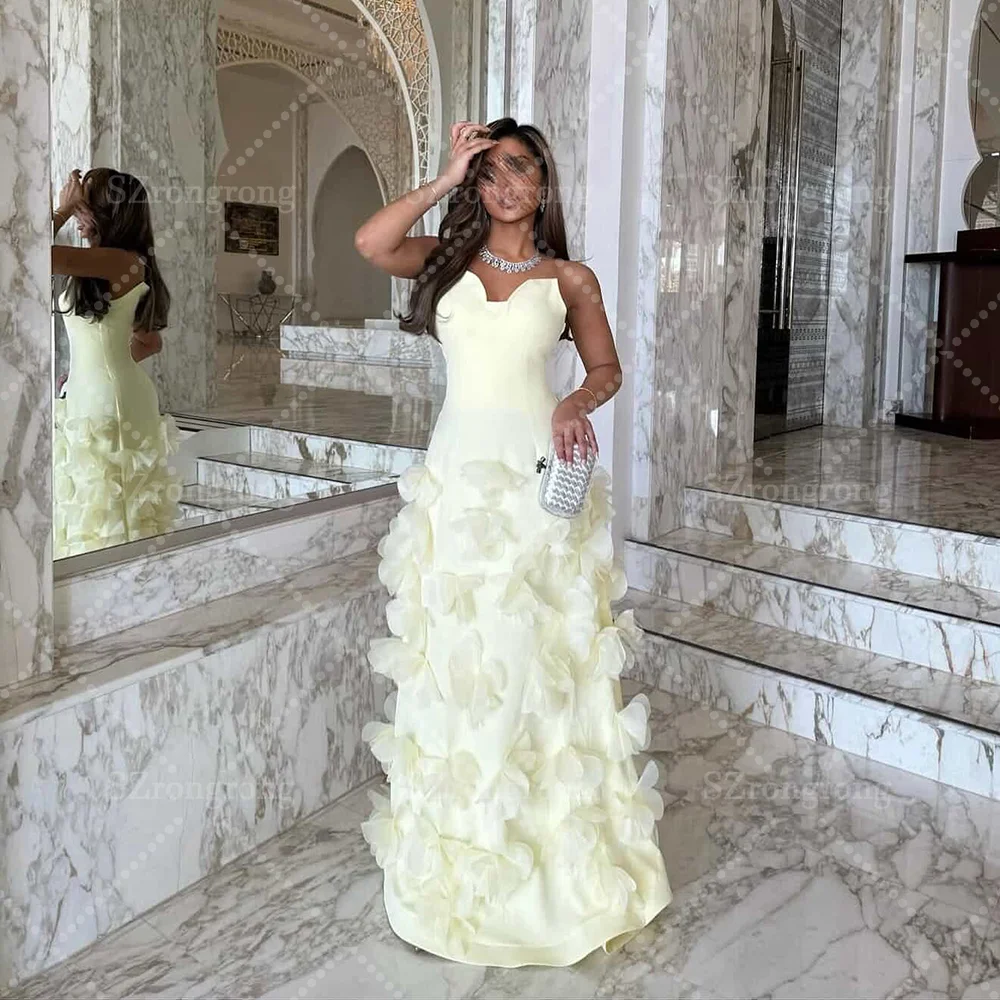 

Custom Made Modern Saudi Arab Gown Flowers Off Shoulder Formal Evening Gown Sheath Sexy Floor Length Prom Party Dress for Women