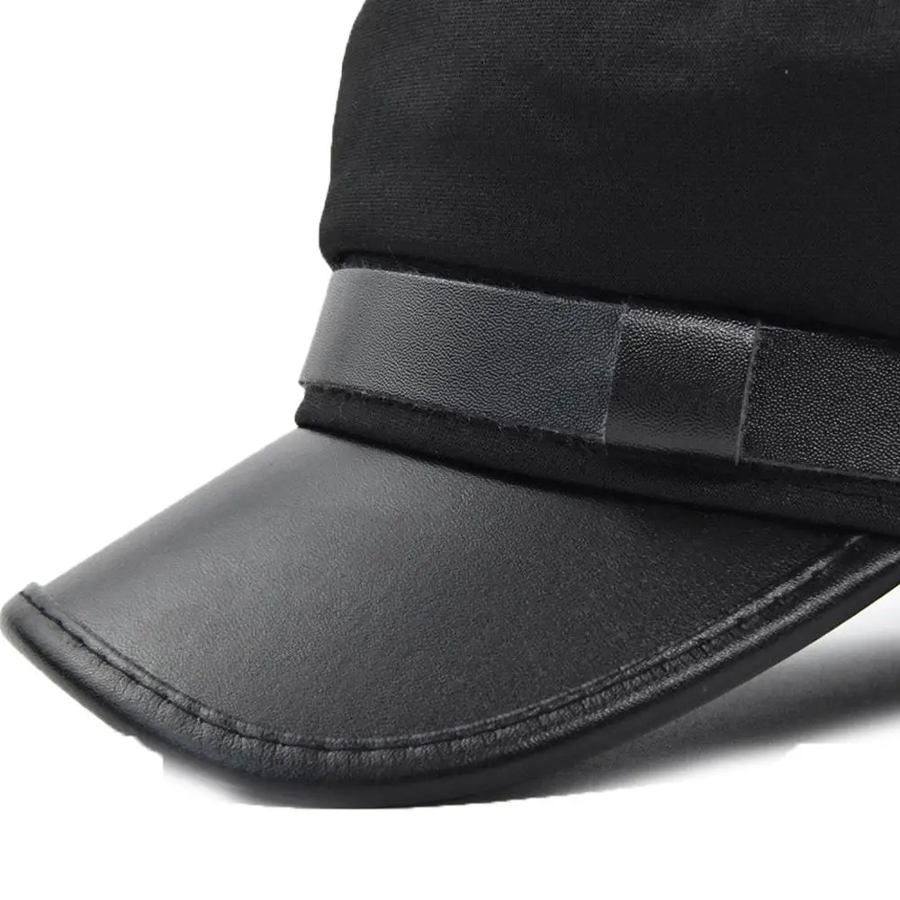 For Unisex Elegant Metal Button British Style PU Leather Winter Women Captain Caps Flat Navy Hats Fishing Cap Men Sailor Caps