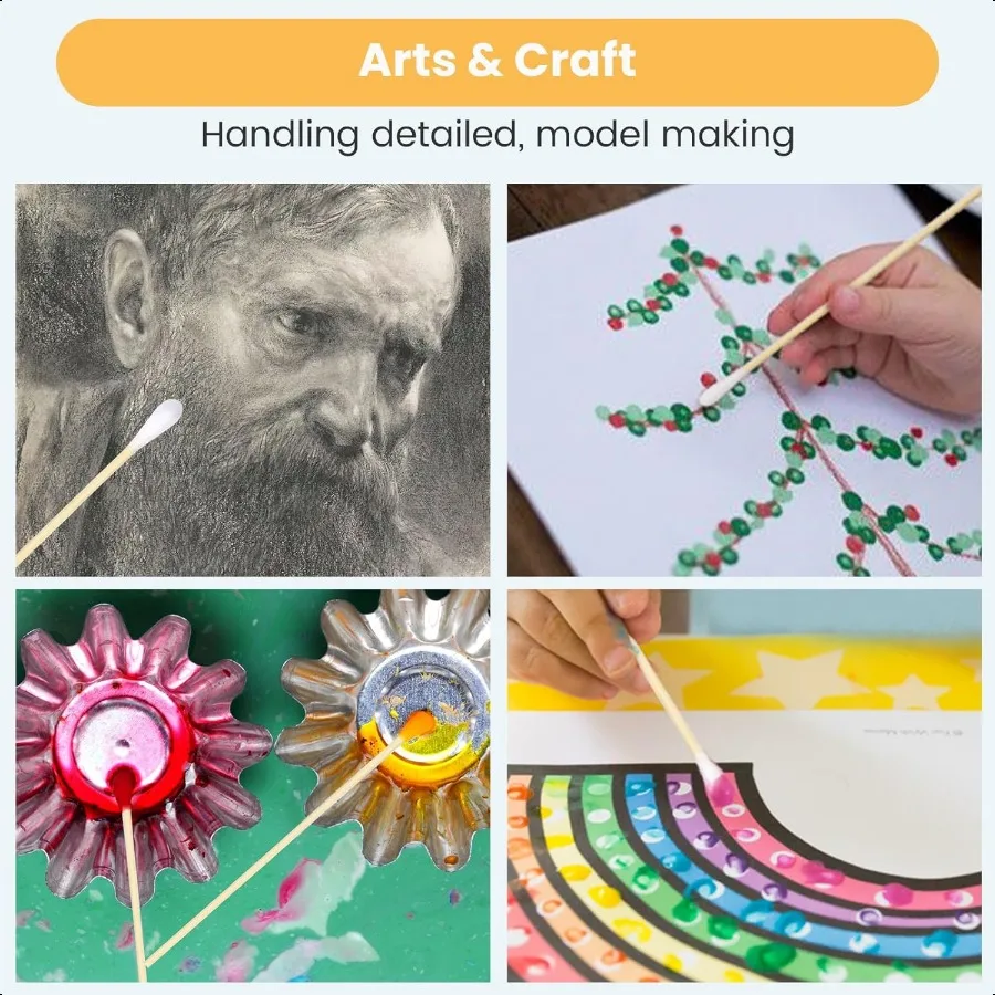 สำลีพันก้าน 500 ชิ้น 6 กล่อง บรรจุในกล่องเก็บของ สำลีก้านยาวพร้อมด้ามไม้ ไม่เป็นขุย ซึมซับดีเยี่ยม ปลายเดี่ยว