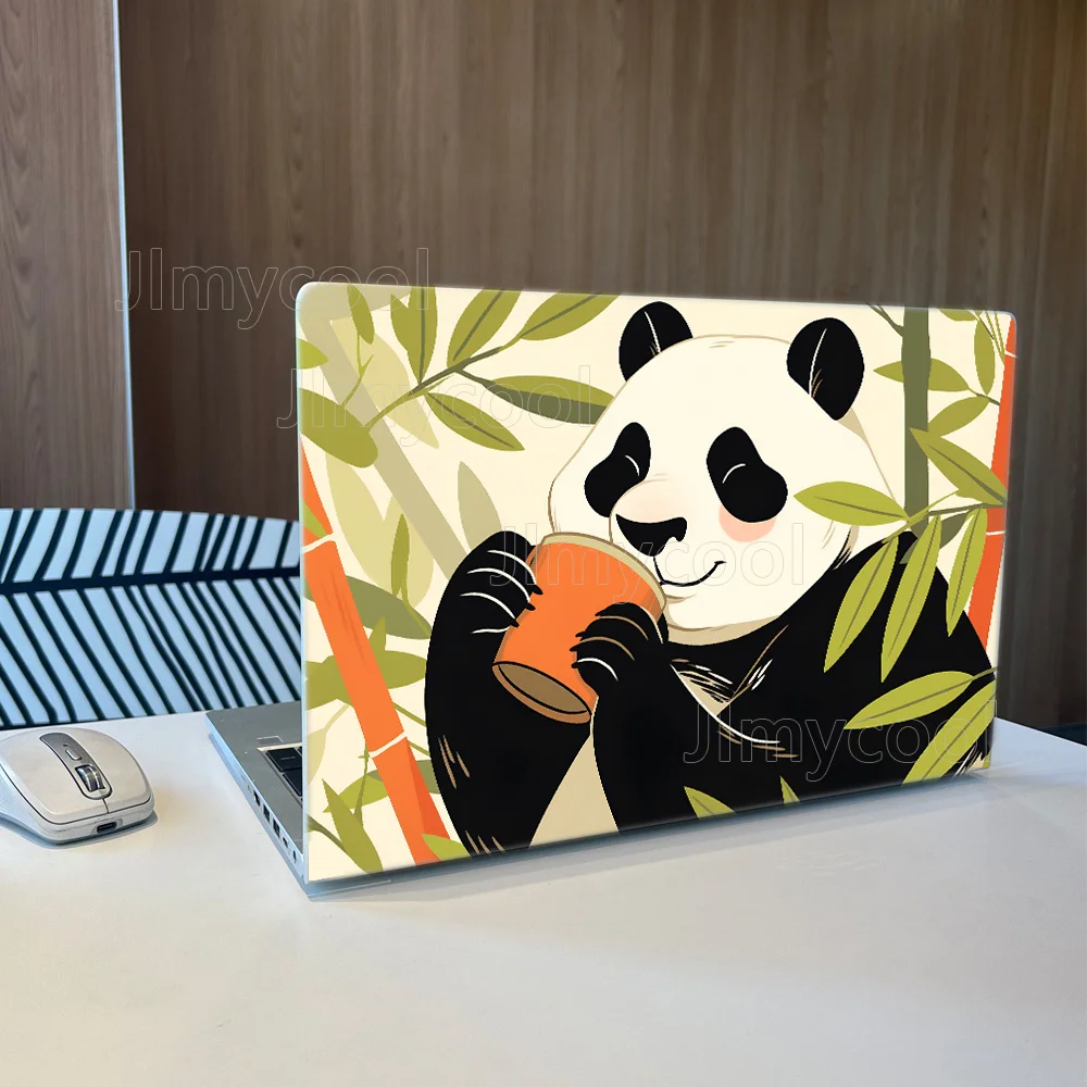 

Cute Panda Drinking Tea Bamboo Decor Decal Minimalist Cartoon Art Cuttable DIY Laptop Skin Removable Notebook Protective Sticker