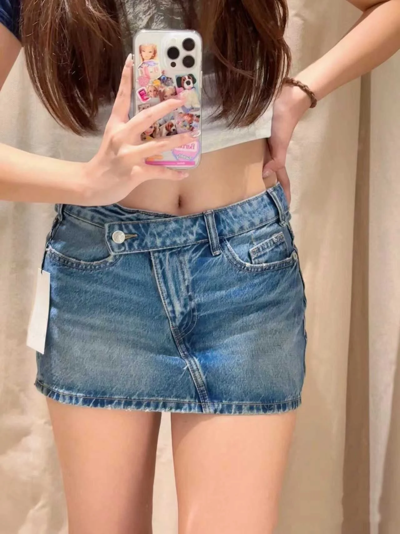

Summer 2025 New Arrival Women's Faion Skirt ort Denim ket Decor Hot Girl Retro Sle High Waist Cotton A-Line Skirt