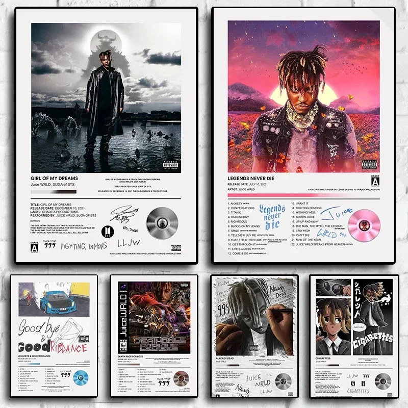 Popular Hip Hop Rapper Juice WRLD All Album Poster Set Music Future 999 Fight Demon Comics Canvas Print Wall Art Home Room Decor