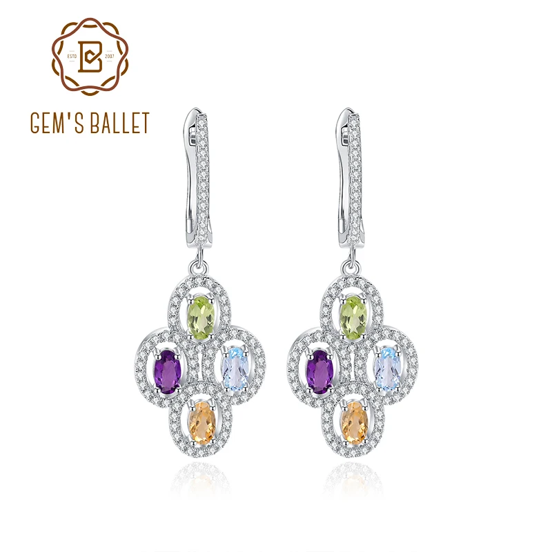 

GEM'S BALLET Clover Flower Earrings Natural Amethyst Peridot Topaz Citrine Drop Earrings in 925 Sterling Silver Gift For Her