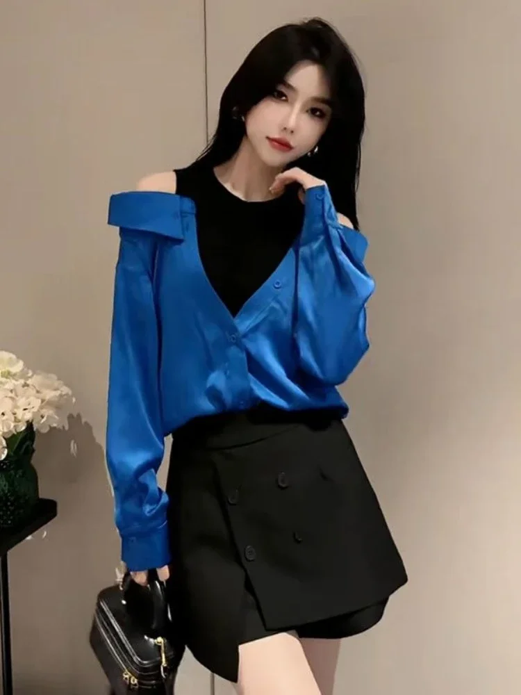 Splicing Camicia e camicetta da donna Allentato Casual Gioventù Fresco Elegante Harajuku giapponese Moda Carino Designer di lusso Y2k Top femminili