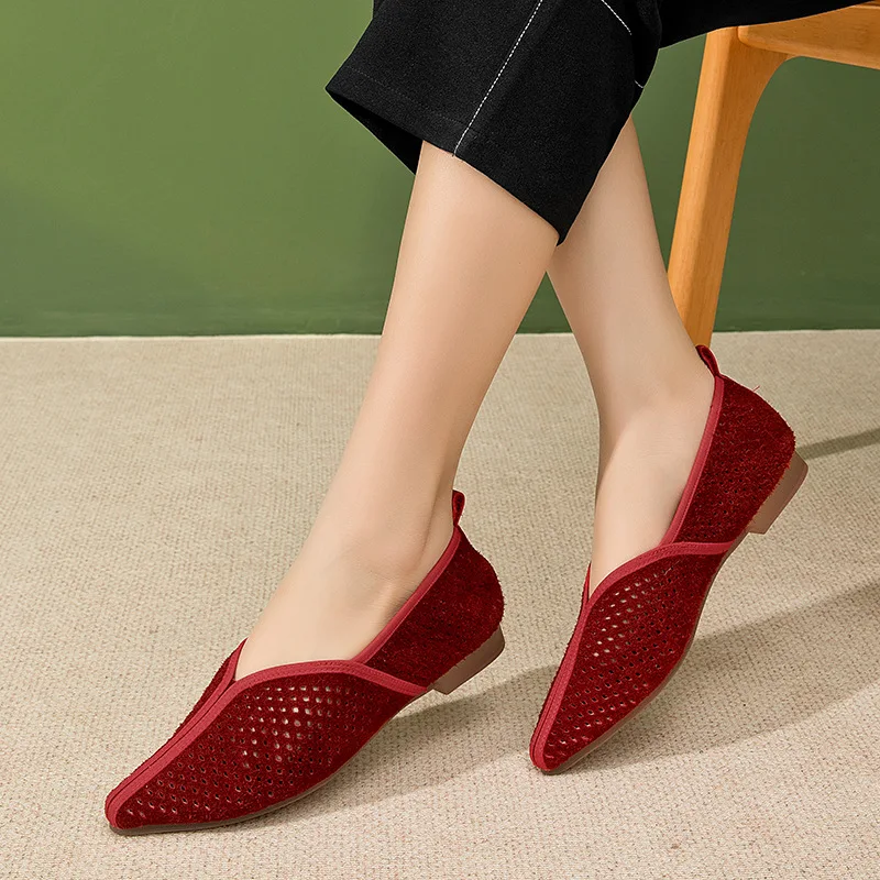 1.5cm verão ponto toe camurça vaca couro genuíno sandálias femininas moda senhoras sandálias étnicas deslizamento em chinelos sapatos