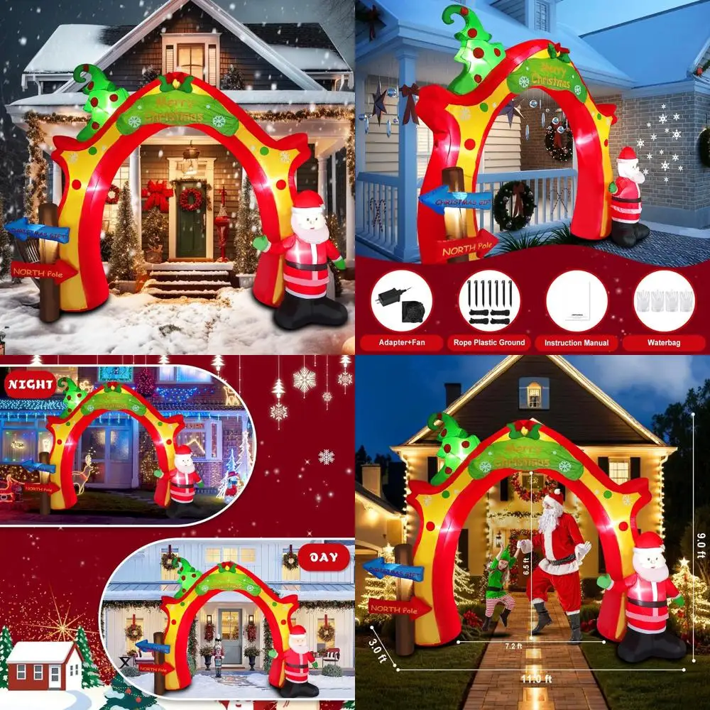 

Гигантская надувная рождественская арка 11 футов с Санта-Клаусом и елкой, уличный светодиодный декор двора