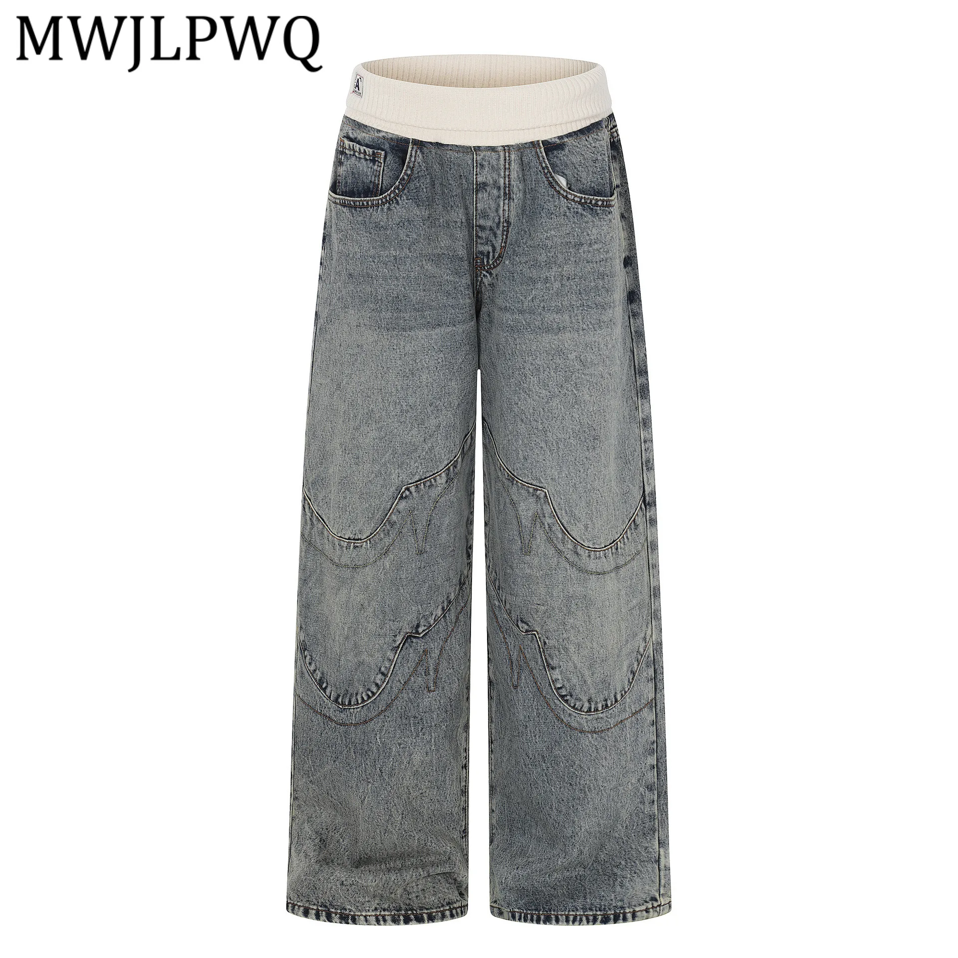 

MWJLPWQ American Retro Street Style Jeans For Men Washed Patchwork Distressed Loose Wide Leg Pants 2026 Spring Autumn New 14578