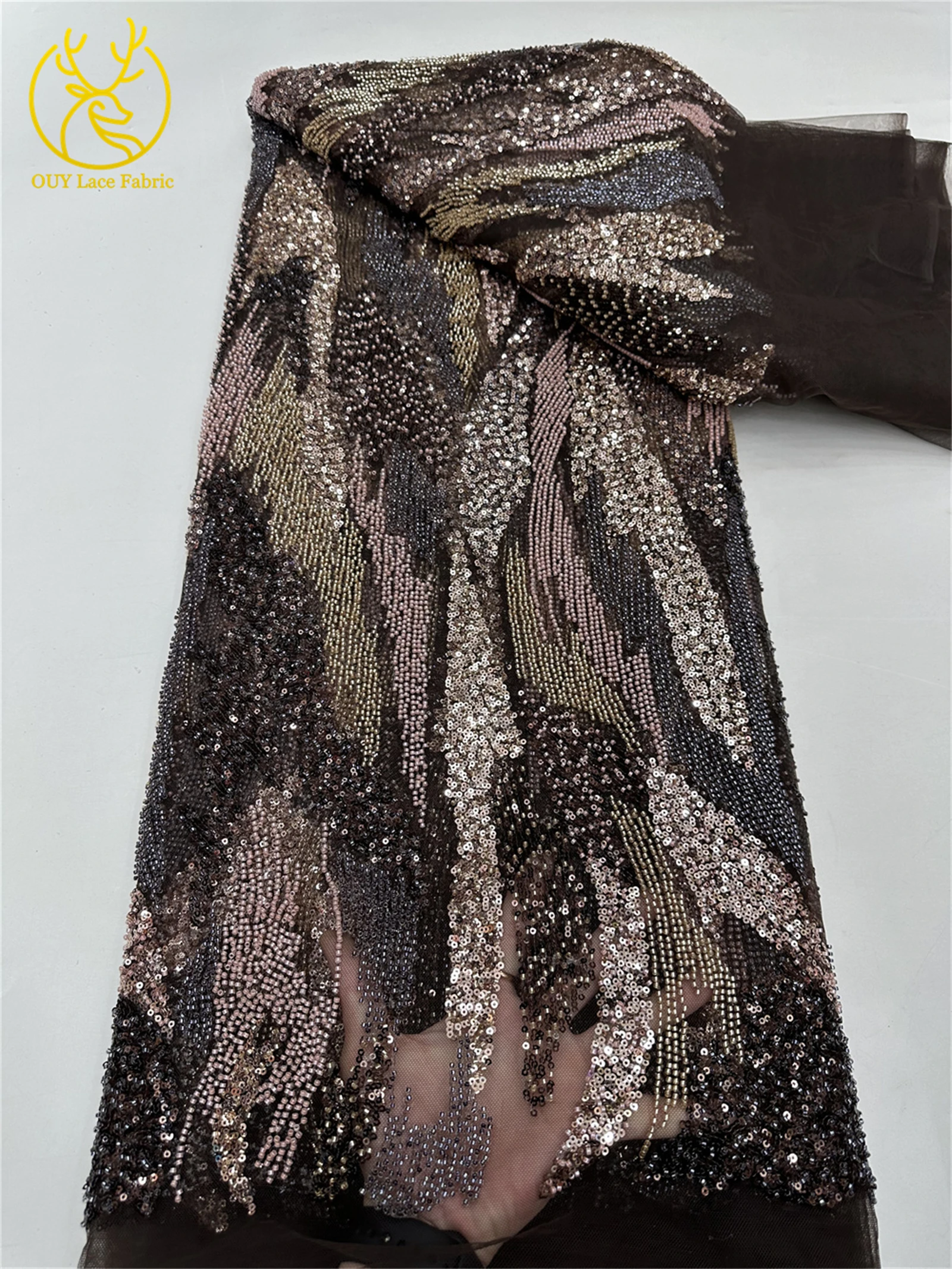 Fashion African Beaded Sequins Tulle Lace Fabric 2025 French Nigerian Mesh Lace Fabric for Ladies Party Evening Dress Sewing