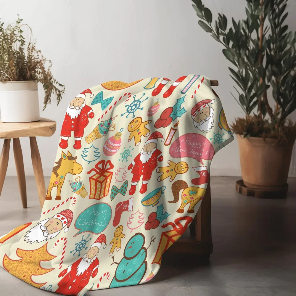 1pc Cozy Christmas Throw Blanket Snowflake Reindeer Festive Winter Holiday Gift Soft Warm Decorative Plush Blanket
