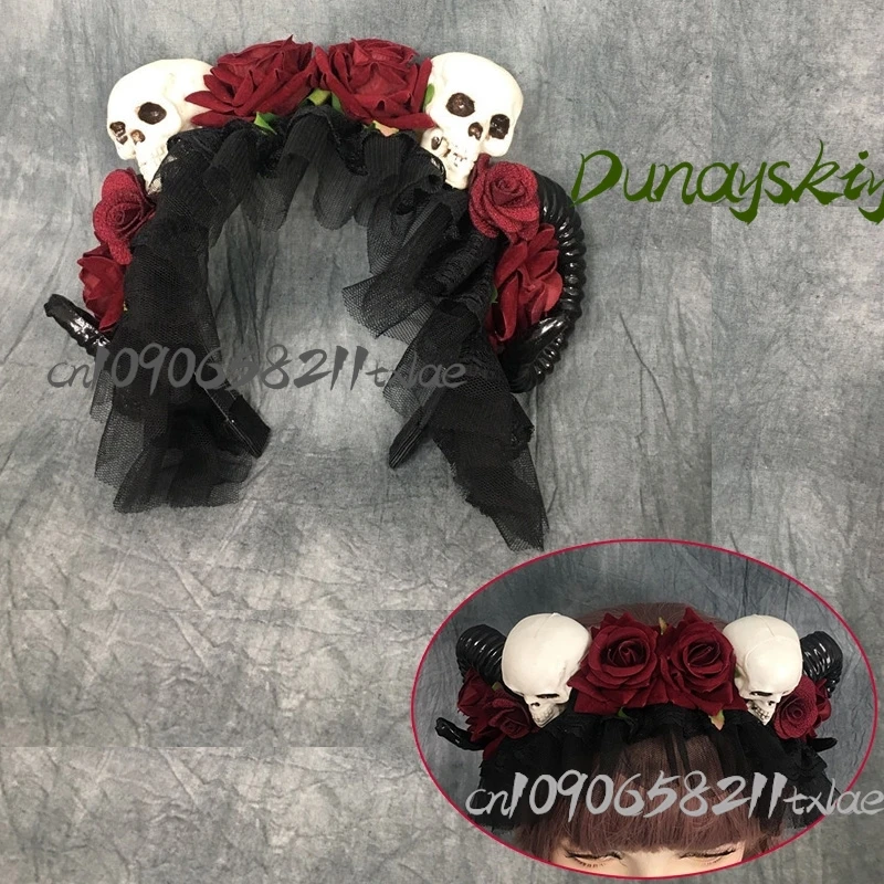 

Skeleton Dark Gothic Sheep Horn Anime Cosplay Costumes Experiences Halloween Bizarre Exaggerated jirai kei horror Halloween cos