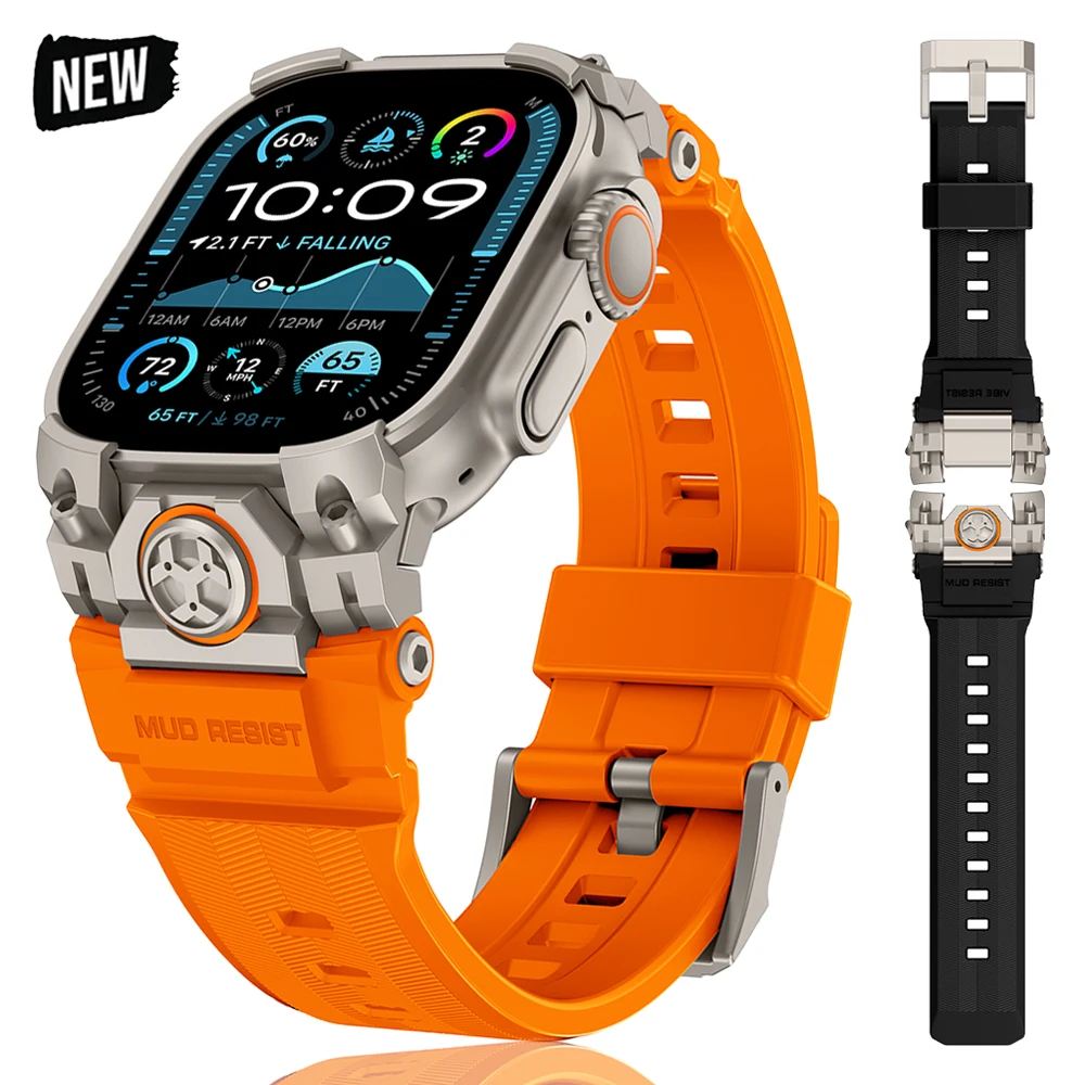 

Luxury Silicone Strap for Apple Watch Ultra 3 2 1 49mm Stainless Steel Connector Band for Iwatch Ultra 49MM Sports Men Bracelet