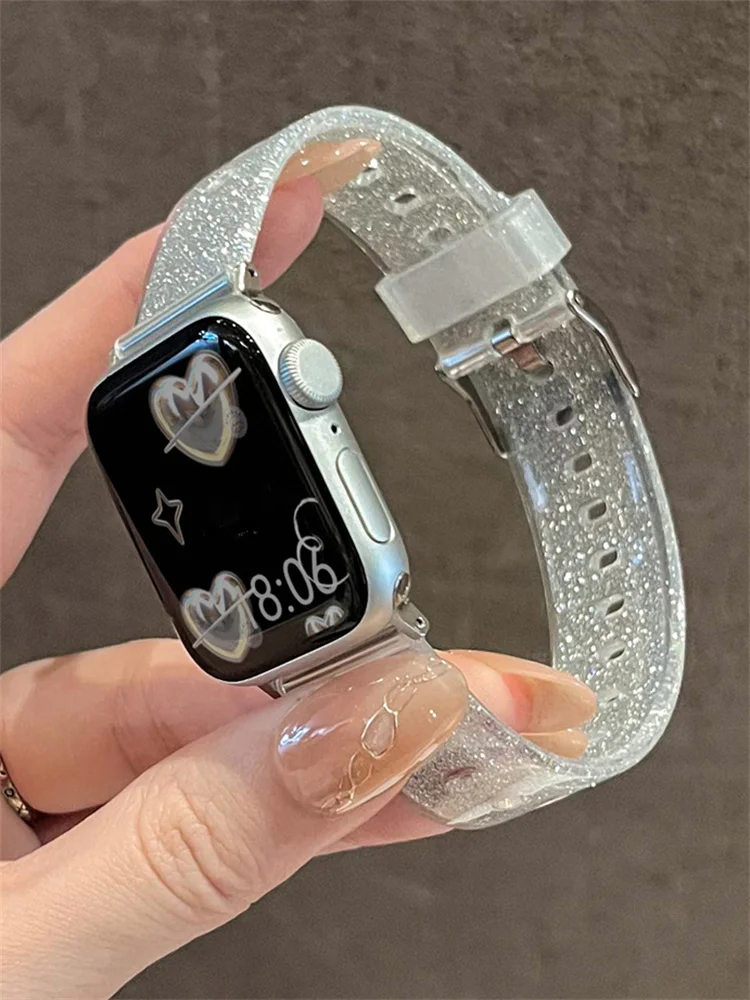 Glitter Clear Sports Soft Silicone Strap For Apple Watch Band Ultra2 49 41 45 40 44mm 42 For iwatch Series 8 7 SE 6 Correa Band