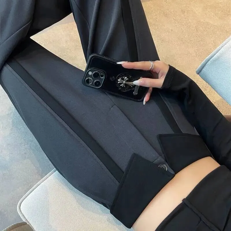 بدلة راقية للنساء في ربيع الخريف نمط جديد من السراويل الصغيرة عالية النحيفة وفضفاضة وثنيات واسعة الساق #3