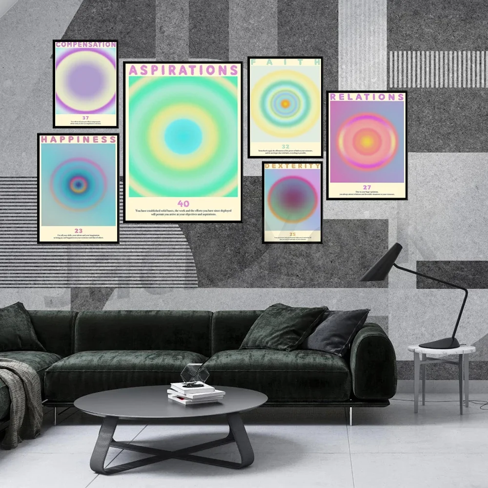 ملصق هالة، رقم الملاك، فن جداري ملون متدرج، ديكور حائط روحي، تأكيد إيجابي، ديكور منزلي تجريدي #2