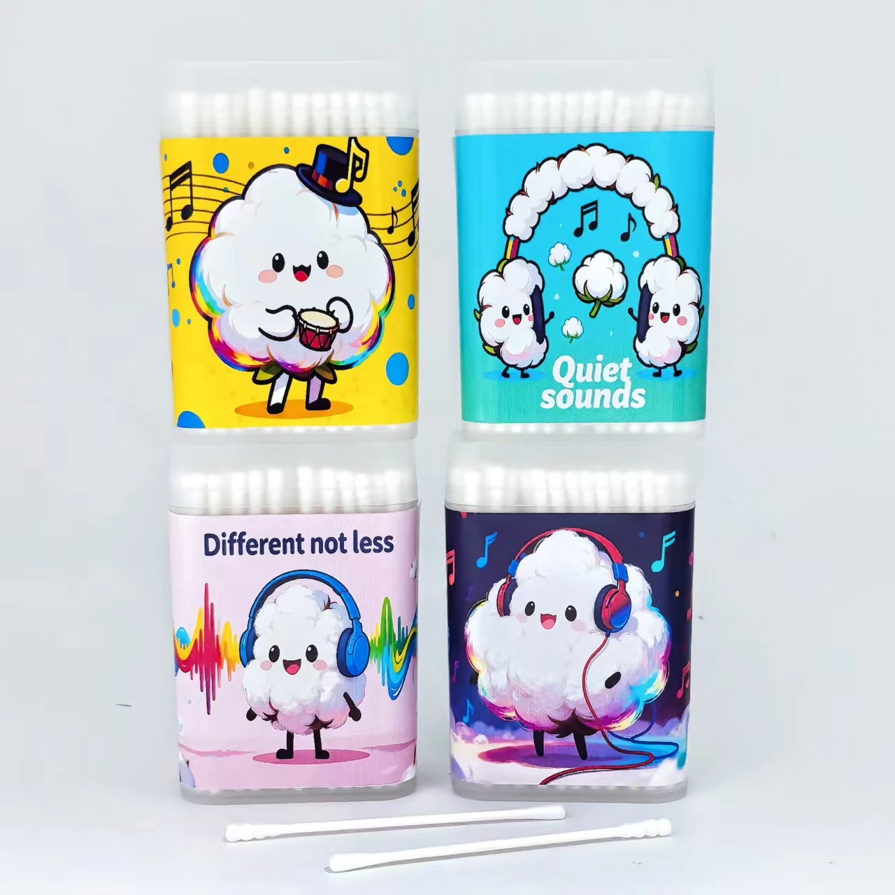 400 قطعة من مسحات القطن برأسين من سلسلة Love Music، مسحات قطنية مستديرة ذات محور رفيع برأسين