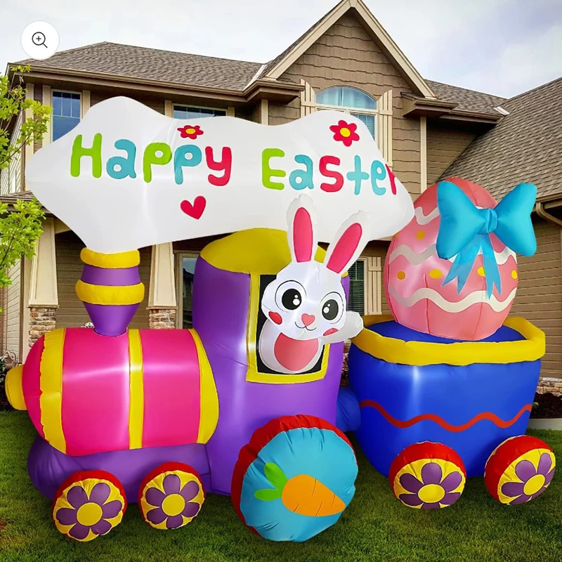 Giant Easter Inflatables Outdoor Decoration Inflatable Easter Bunny Colorful Eggs Archway for Holiday Party Toys with LED Lights